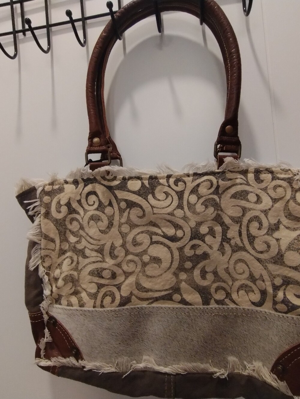 Myra Bag Boho Swirl Pattern Brown and Cream Tote Bag